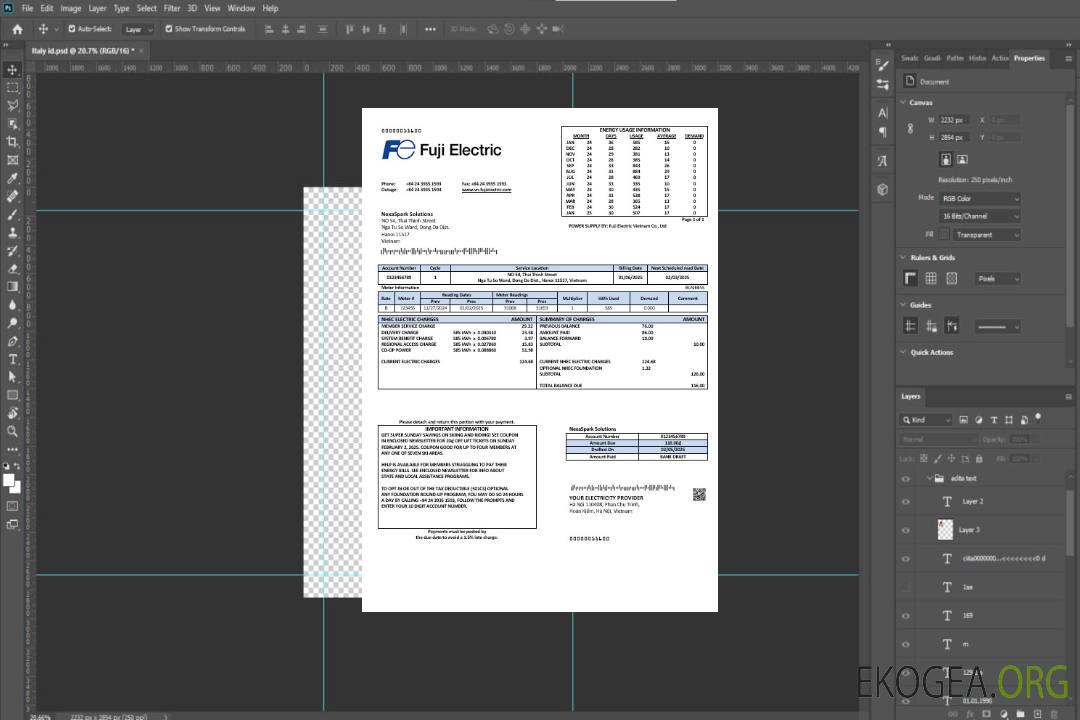 Modèle de facture de services publics de Vietnam Fuji Electric Vietnam Co. aux formats Word template